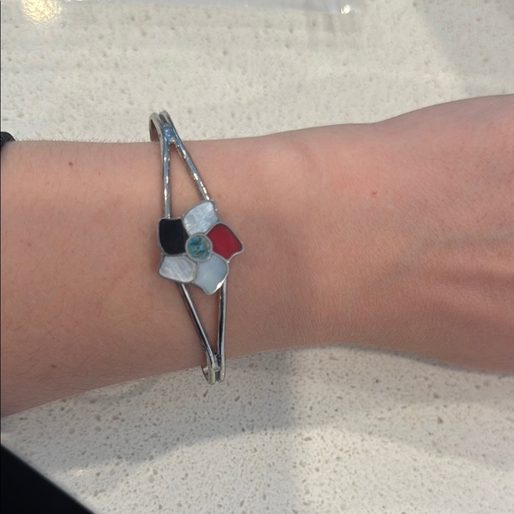 Silver and Red Floral Bracelet - Picture 3 of 3